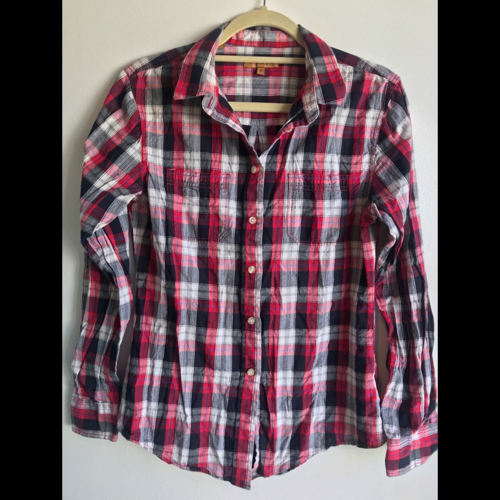 Plaid, long sleeve button down, medium